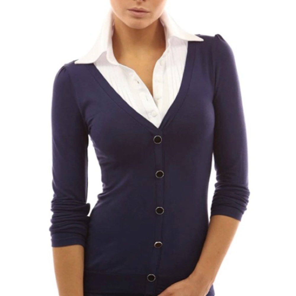 PattyBoutik Women Dark Blue Shirt Collar - Size L